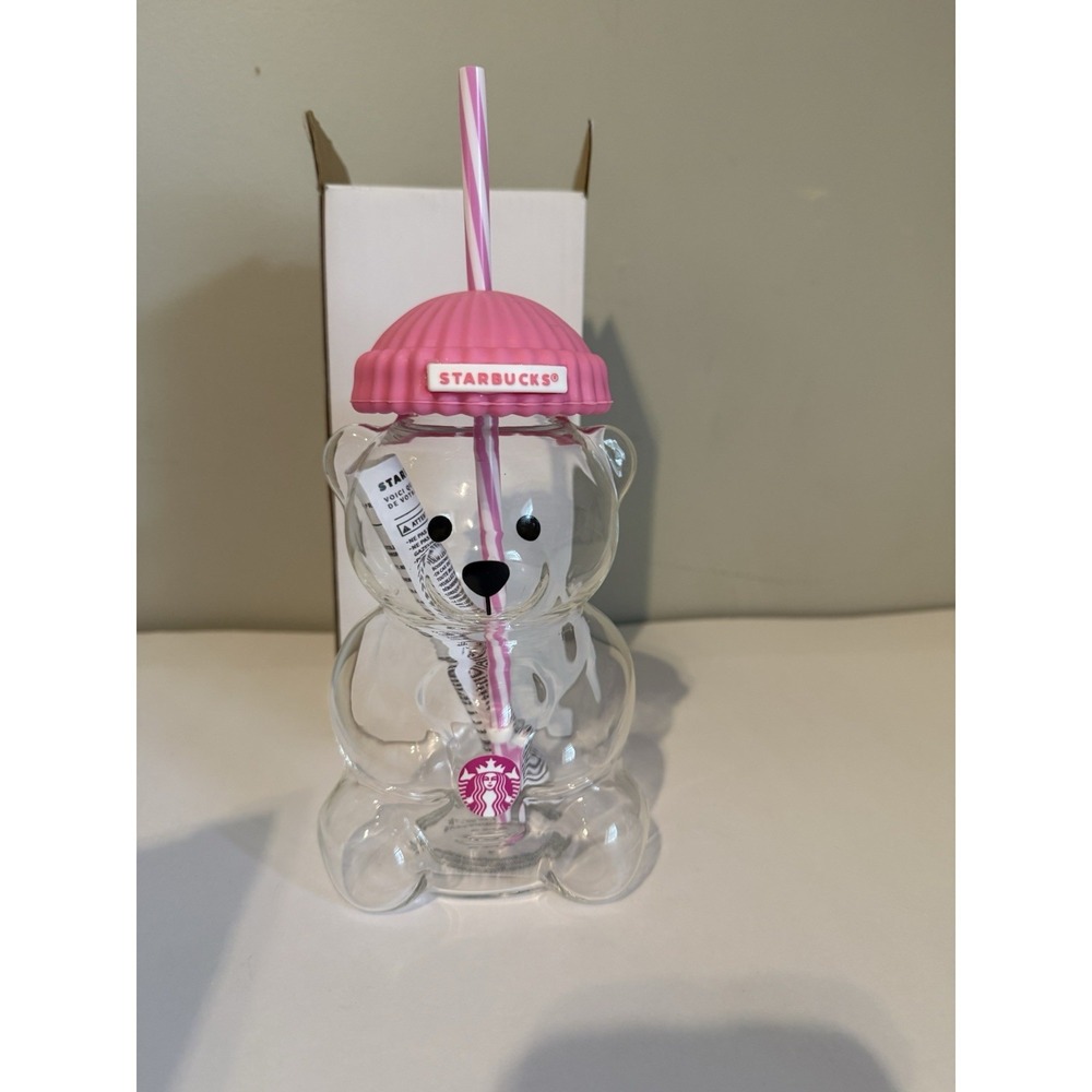 New Adorable Starbucks Barista Bear Hot Pink Beanie Hat Tumbler